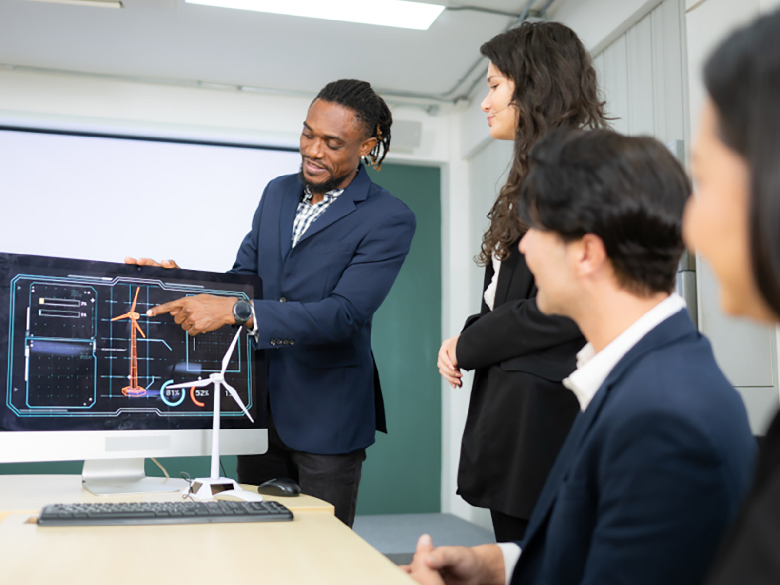 Diverse professional man training engineering professionals